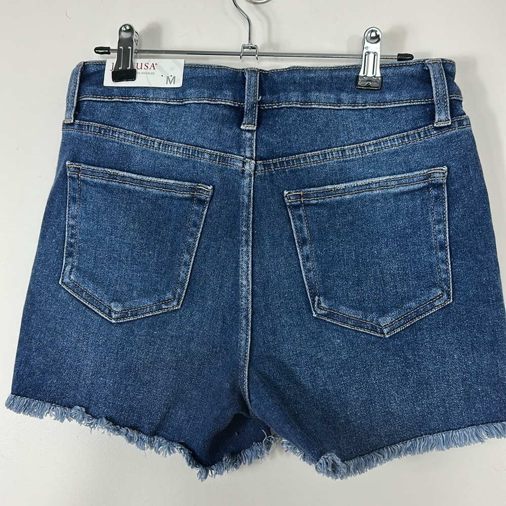 JUST USA Blue Denim Jean HighRise Cutoff frayed Shorts Medium NWT - Picture 4 of 9